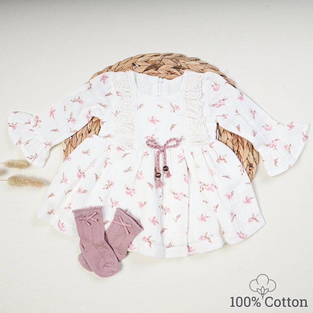 Natural Muslin Dress Baby Girls, Flower Girl Muslin Dress, White Baby Girl